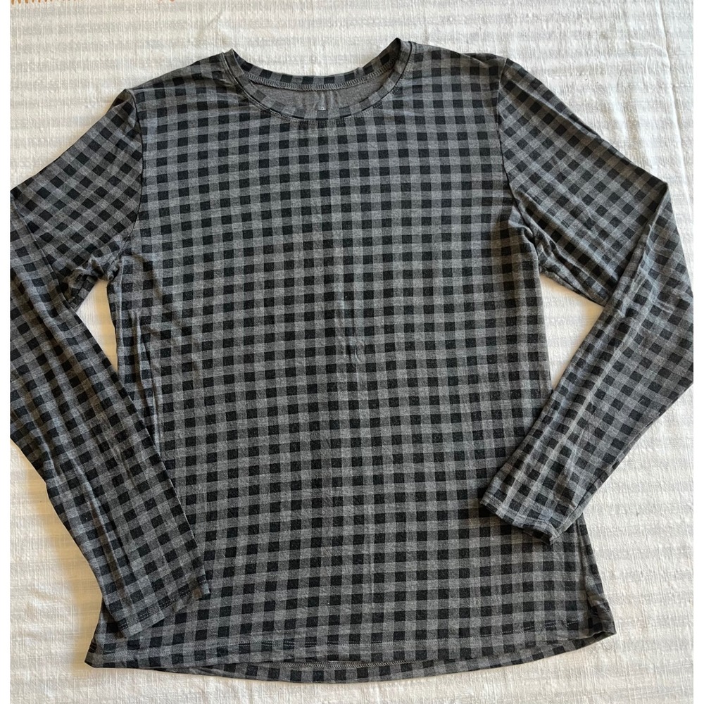 Cuddl Duds Softwear with Stretch Gingham Long Sleeve Top Cabincore Grey Black XL